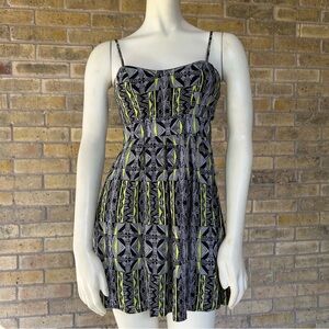 Festival Rave Black and Neon Yellow Geometric Mini Dress Material Girl